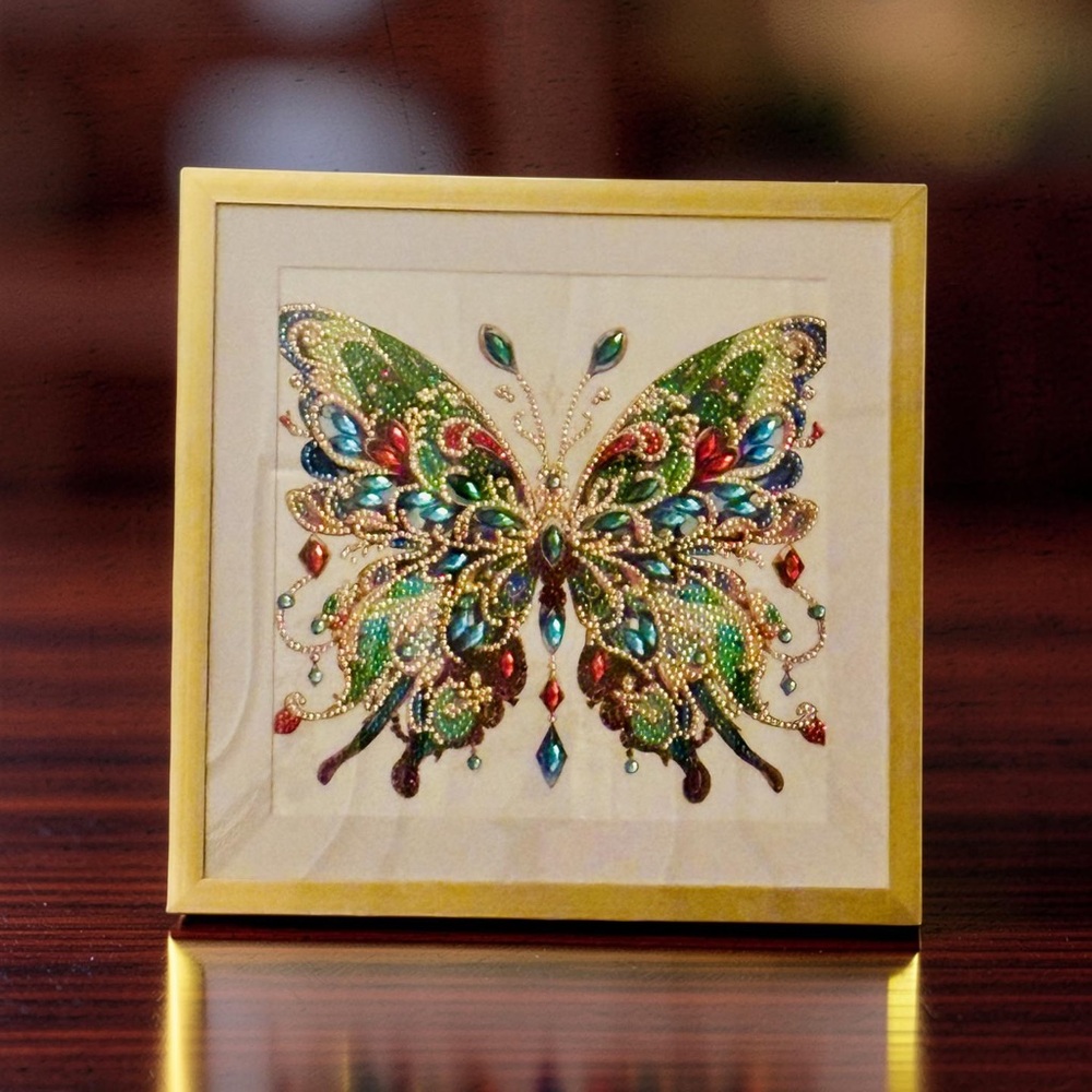 Hand Crafted Diamond Art Embellished Butterfly Wall Art - Multicolor Gem Design